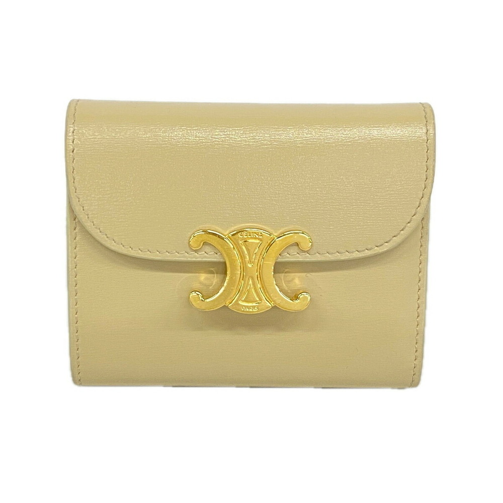 Celine Triomphe Leather Tri-fold Wallet, Beige, Women's, P3517069